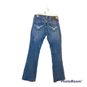Vigoss Bootcut Jeans Size 7/8 Fray Pocket Stitch Detail Y2K Western Flare